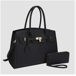 Black Leather Satchel Faux Leather with Gold Tone Hardware
